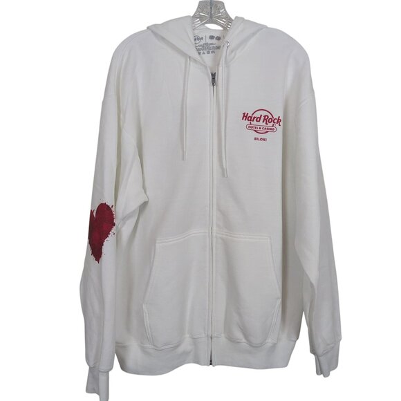 Hard Rock Hotel & Casino Biloxi white zip Hoodie size L Queen of Hearts Graphic - Picture 1 of 16